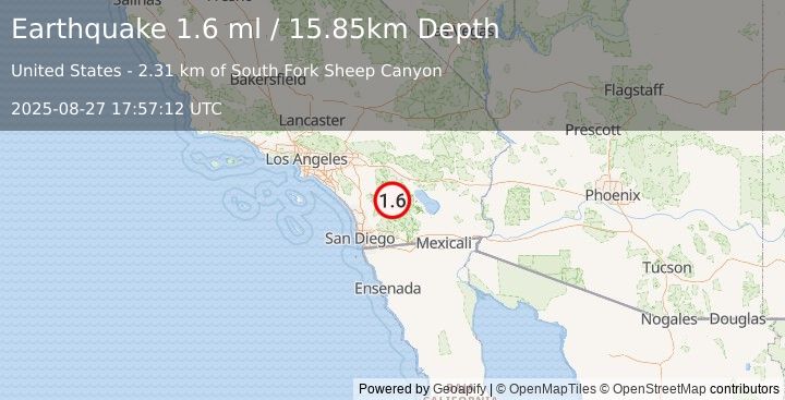Earthquake 15 km NNW of Borrego Springs, CA (1.9 ml) (2025-08-27 17:57:11 UTC)