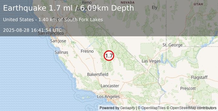 Earthquake 8 km NE of Coso Junction, CA (1.0 ml) (2025-08-28 16:42:02 UTC)
