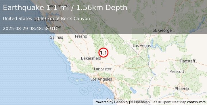 Earthquake 25 km WNW of Inyokern, CA (1.1 ml) (2025-08-29 08:48:58 UTC)