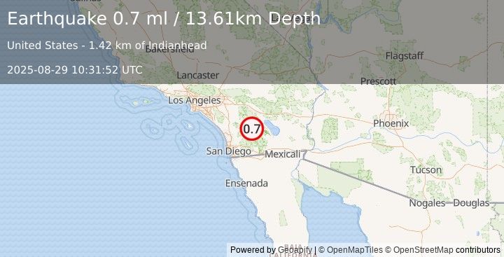 Earthquake 8 km NW of Borrego Springs, CA (0.7 ml) (2025-08-29 10:31:52 UTC)