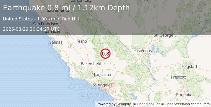 Earthquake 6 km NNW of Little Lake, CA (0.8 ml) (2025-08-29 20:34:27 UTC)
