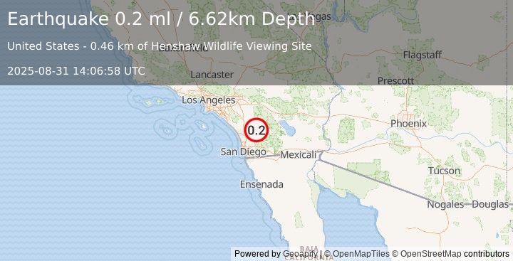 Earthquake 2 km N of Lake Henshaw, CA (0.2 ml) (2025-08-31 14:06:58 UTC)