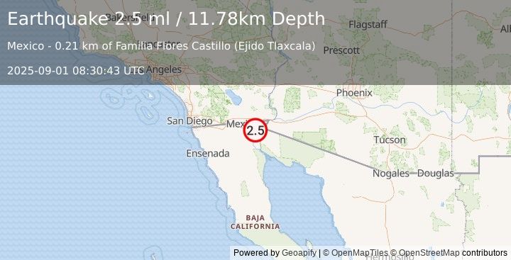 Earthquake 14 km NNE of Delta, B.C., MX (2.5 ml) (2025-09-01 08:30:43 UTC)