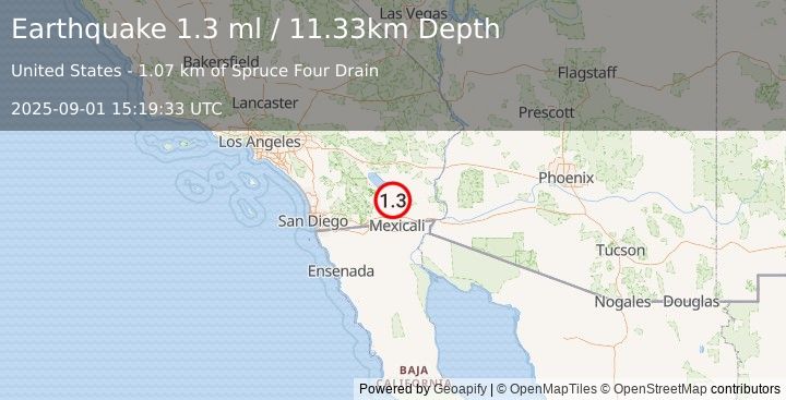 Earthquake 7 km ENE of Westmorland, CA (1.3 ml) (2025-09-01 15:19:33 UTC)