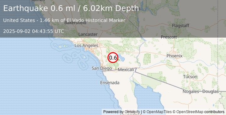 Earthquake 10 km N of Borrego Springs, CA (0.6 ml) (2025-09-02 04:43:55 UTC)