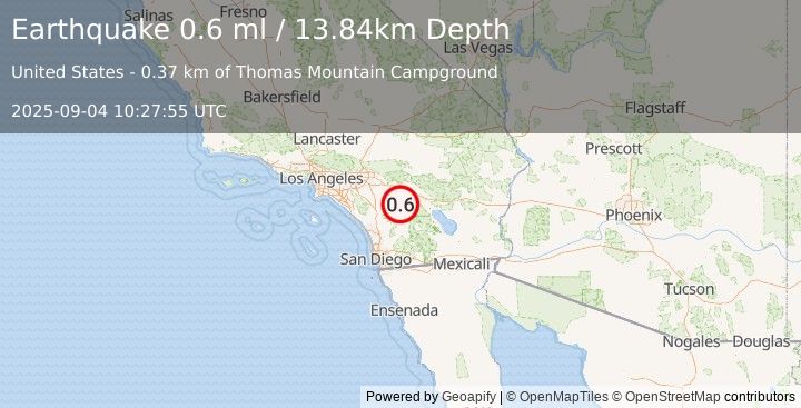 Earthquake 8 km N of Anza, CA (0.6 ml) (2025-09-04 10:27:55 UTC)