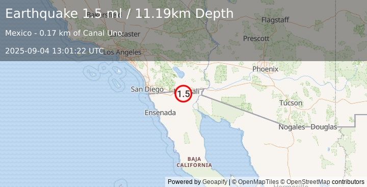 Earthquake 3 km SSW of Progreso, B.C., MX (1.5 ml) (2025-09-04 13:01:22 UTC)