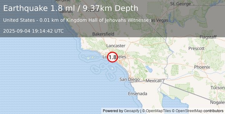 Earthquake 3 km ENE of Culver City, CA (1.8 ml) (2025-09-04 19:14:42 UTC)