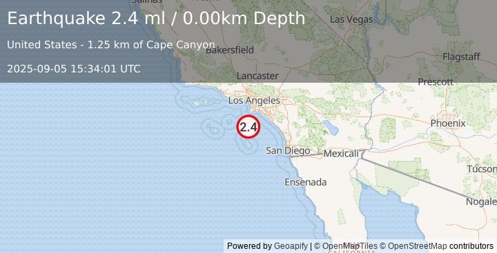 Earthquake 9 km W of Avalon, CA (2.4 ml) (2025-09-05 15:34:01 UTC)