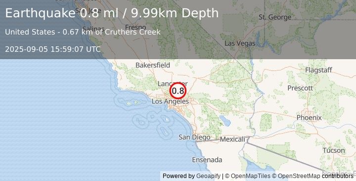 Earthquake 7 km S of Pearblossom, CA (0.8 ml) (2025-09-05 15:59:07 UTC)