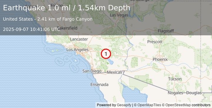 Earthquake 11 km ENE of Indio, CA (1.0 ml) (2025-09-07 10:41:06 UTC)