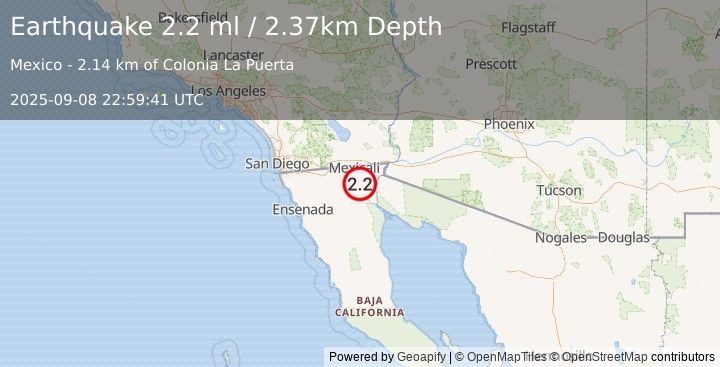 Earthquake 15 km W of Delta, B.C., MX (2.2 ml) (2025-09-08 22:59:41 UTC)