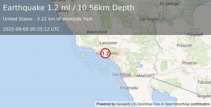 Earthquake 2 km ENE of Culver City, CA (1.2 ml) (2025-09-09 00:35:12 UTC)