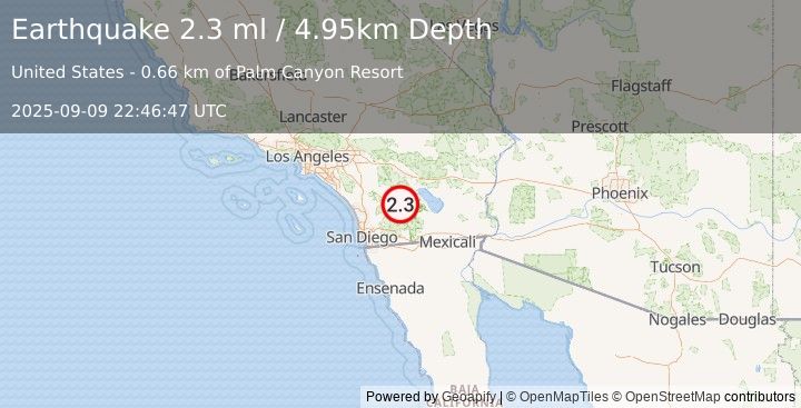 Earthquake 3 km WNW of Borrego Springs, CA (2.3 ml) (2025-09-09 22:46:47 UTC)