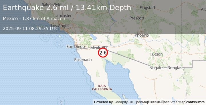 Earthquake 6 km NE of Guadalupe Victoria, B.C., MX (2.6 ml) (2025-09-11 08:29:35 UTC)