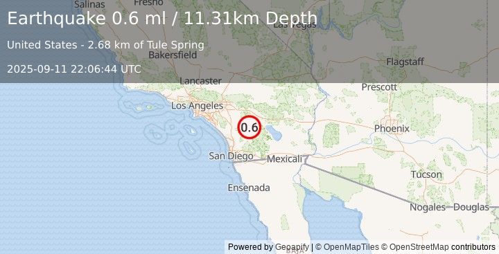 Earthquake 12 km SE of Anza, CA (0.6 ml) (2025-09-11 22:06:44 UTC)