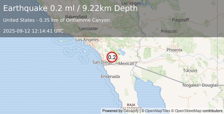 Earthquake 13 km ESE of Julian, CA (0.2 ml) (2025-09-12 12:14:41 UTC)