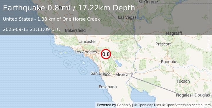 Earthquake 5 km E of Cabazon, CA (0.8 ml) (2025-09-13 21:11:09 UTC)