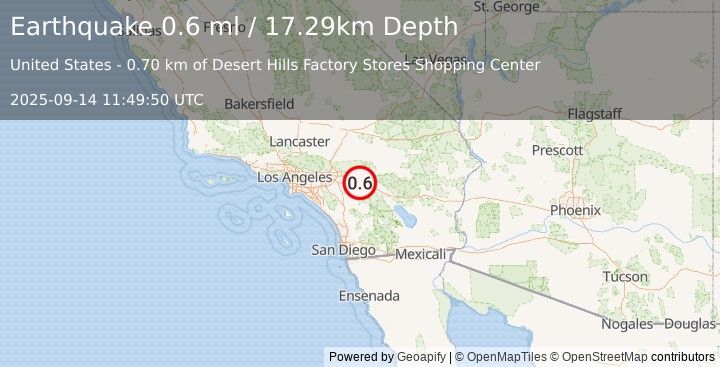 Earthquake 2 km NW of Cabazon, CA (0.6 ml) (2025-09-14 11:49:50 UTC)