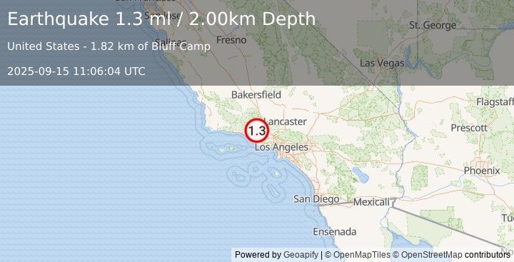 Earthquake 9 km NW of Fillmore, CA (1.3 ml) (2025-09-15 11:06:04 UTC)