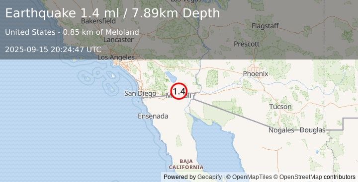 Earthquake 7 km WSW of Holtville, CA (1.4 ml) (2025-09-15 20:24:47 UTC)