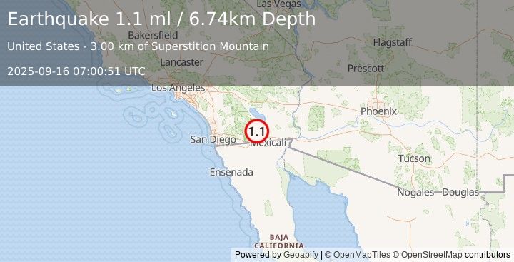 Earthquake 22 km WSW of Westmorland, CA (1.1 ml) (2025-09-16 07:00:51 UTC)