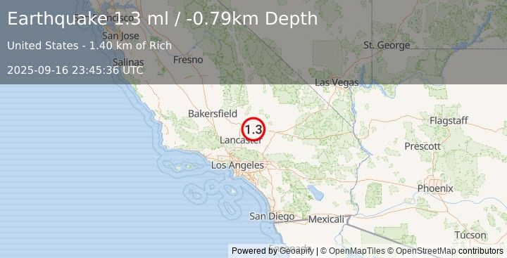 Earthquake 6 km WNW of Boron, CA (1.4 ml) (2025-09-16 23:45:35 UTC)