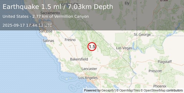 Earthquake 10 km ESE of Olancha, CA (1.5 ml) (2025-09-17 17:44:13 UTC)