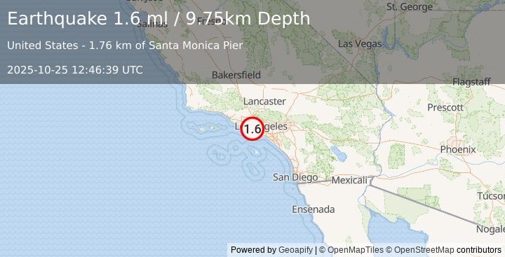 Earthquake 4 km SSW of Santa Monica, CA (1.6 ml) (2025-10-25 12:46:39 UTC)