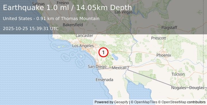 Earthquake 6 km N of Anza, CA (1.0 ml) (2025-10-25 15:39:31 UTC)