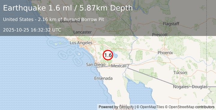 Earthquake 11 km ENE of Borrego Springs, CA (1.6 ml) (2025-10-25 16:32:32 UTC)