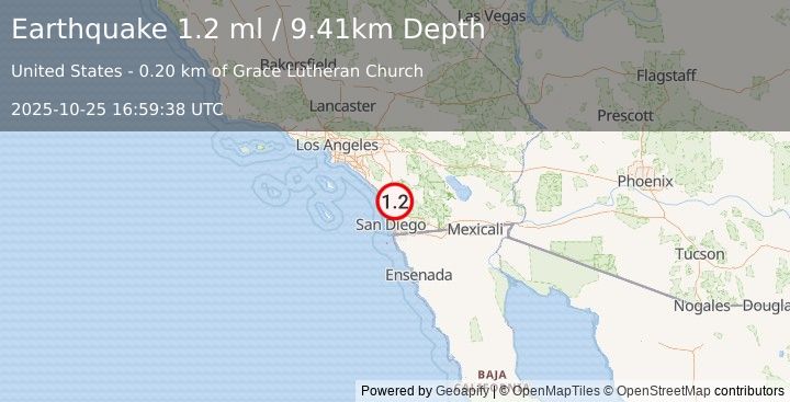 Earthquake 2 km S of Escondido, CA (1.2 ml) (2025-10-25 16:59:38 UTC)