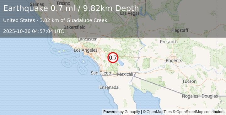 Earthquake 6 km SSW of La Quinta, CA (0.7 ml) (2025-10-26 04:57:04 UTC)