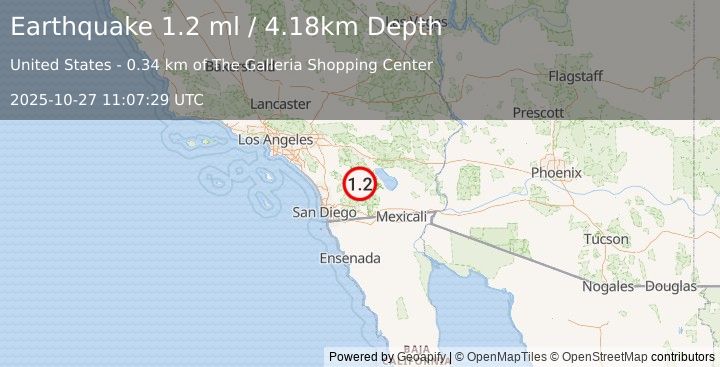 Earthquake 2 km SSW of Borrego Springs, CA (1.2 ml) (2025-10-27 11:07:29 UTC)