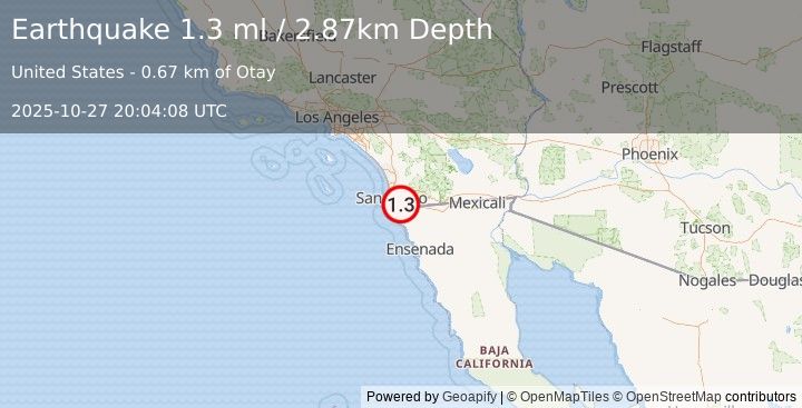 Earthquake 6 km ESE of Bonita, CA (1.3 ml) (2025-10-27 20:04:07 UTC)