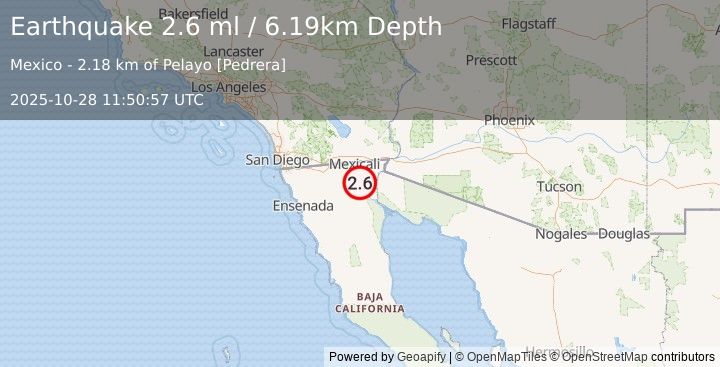 Earthquake 18 km WSW of Delta, B.C., MX (2.6 ml) (2025-10-28 11:50:57 UTC)
