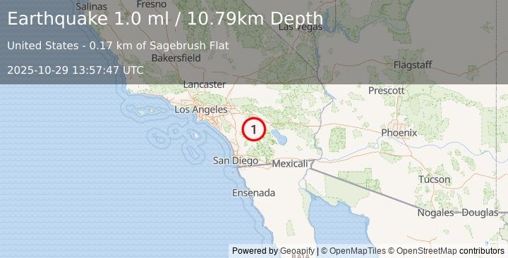 Earthquake 8 km ESE of Anza, CA (1.0 ml) (2025-10-29 13:57:47 UTC)