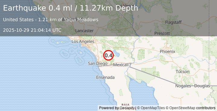 Earthquake 7 km S of Borrego Springs, CA (0.4 ml) (2025-10-29 21:04:14 UTC)
