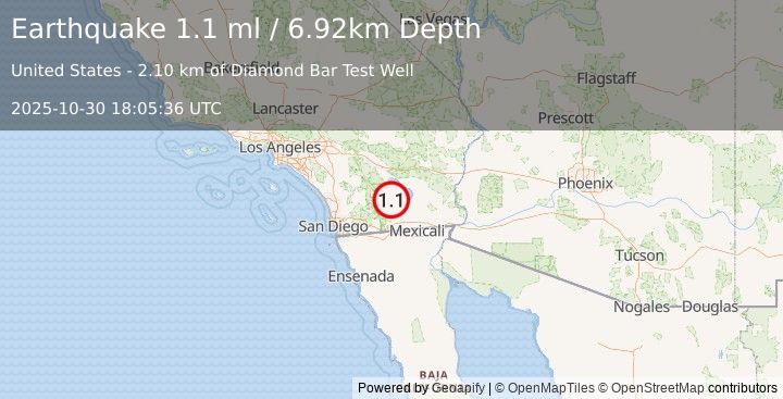 Earthquake 13 km E of Ocotillo Wells, CA (1.1 ml) (2025-10-30 18:05:36 UTC)