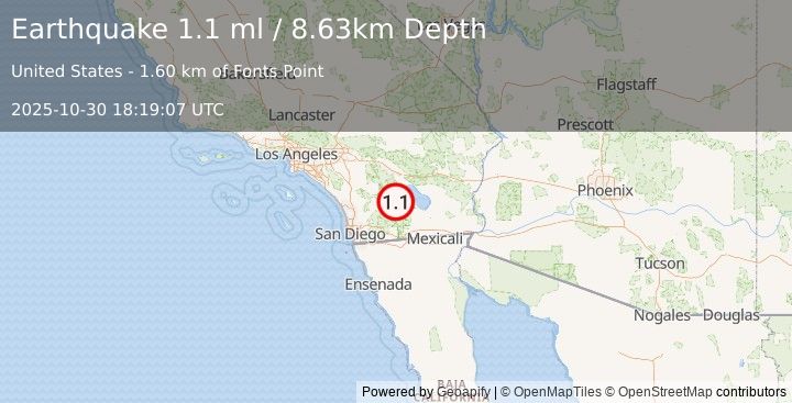 Earthquake 12 km E of Borrego Springs, CA (1.1 ml) (2025-10-30 18:19:07 UTC)