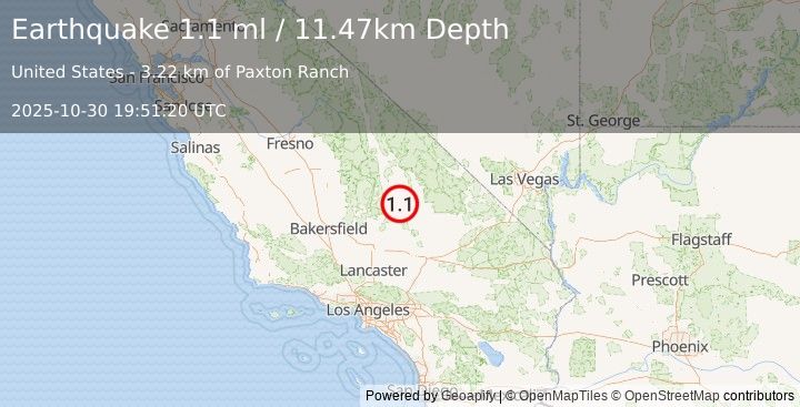 Earthquake 18 km NNE of Ridgecrest, CA (1.1 ml) (2025-10-30 19:51:20 UTC)