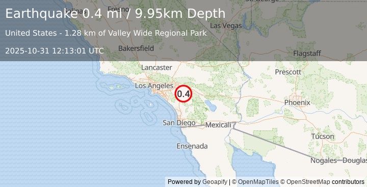 Earthquake 2 km N of Hemet, CA (0.4 ml) (2025-10-31 12:13:01 UTC)