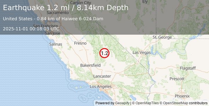 Earthquake 9 km N of Coso Junction, CA (1.2 ml) (2025-11-01 00:18:03 UTC)