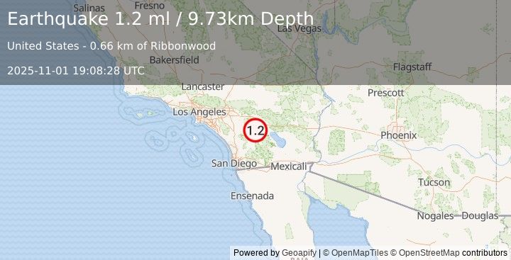 Earthquake 16 km E of Anza, CA (1.2 ml) (2025-11-01 19:08:28 UTC)