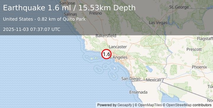 Earthquake 7 km ENE of Camarillo, CA (1.6 ml) (2025-11-03 07:37:07 UTC)