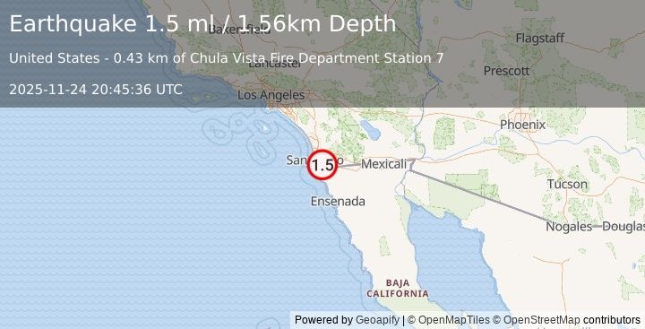 Earthquake 6 km SE of Bonita, CA (1.5 ml) (2025-11-24 20:45:36 UTC)