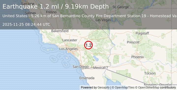 Earthquake 24 km N of Yucca Valley, CA (1.2 ml) (2025-11-25 08:24:44 UTC)
