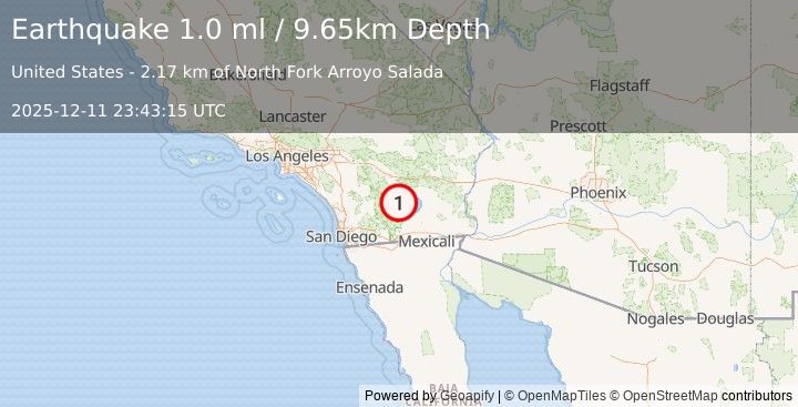 Earthquake 7 km SW of Salton City, CA (0.6 ml) (2025-12-11 23:43:16 UTC)
