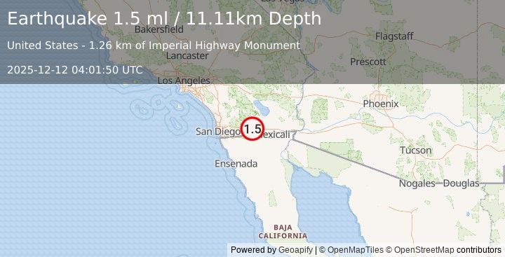 Earthquake 11 km NW of Ocotillo, CA (1.5 ml) (2025-12-12 04:01:50 UTC)