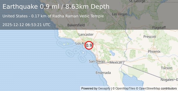 Earthquake 1 km NNE of Placentia, CA (0.9 ml) (2025-12-12 06:53:21 UTC)